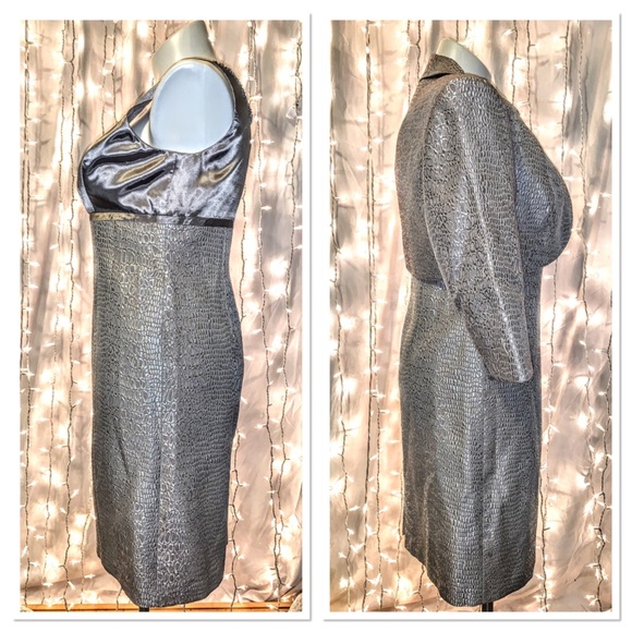 ADRIANNA PAPELL ⭐️ Silver Cocktail Dress & Jacket - Picture 9 of 12